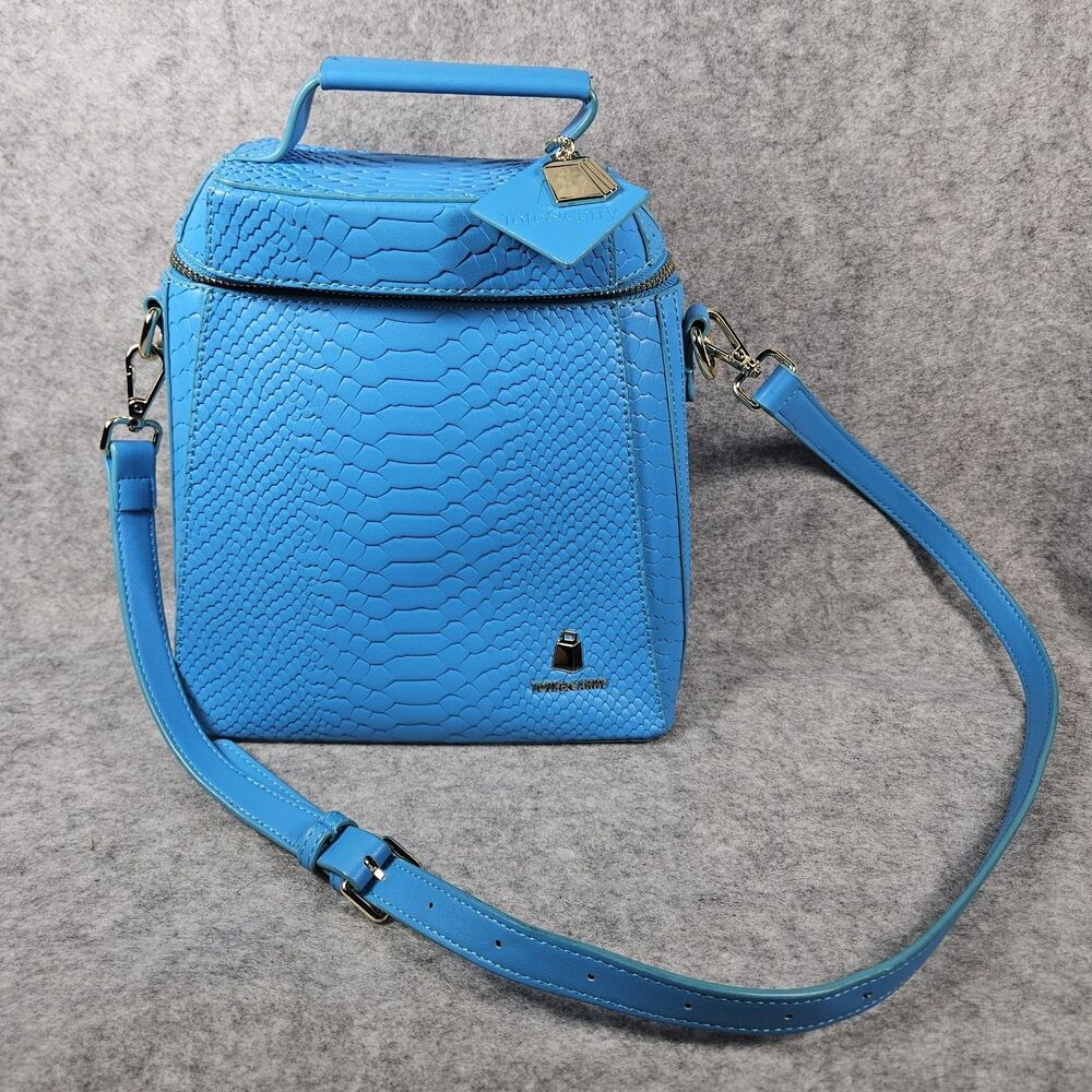 Tote&Carry Apollo 1 Aqua Blue Cowbell Faux Crocodile Print Backpack Purse READ
